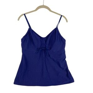 Lands End Tankini Swim Top Women Sz 10 Navy Blue Lace Bow Preppy Classic Coastal